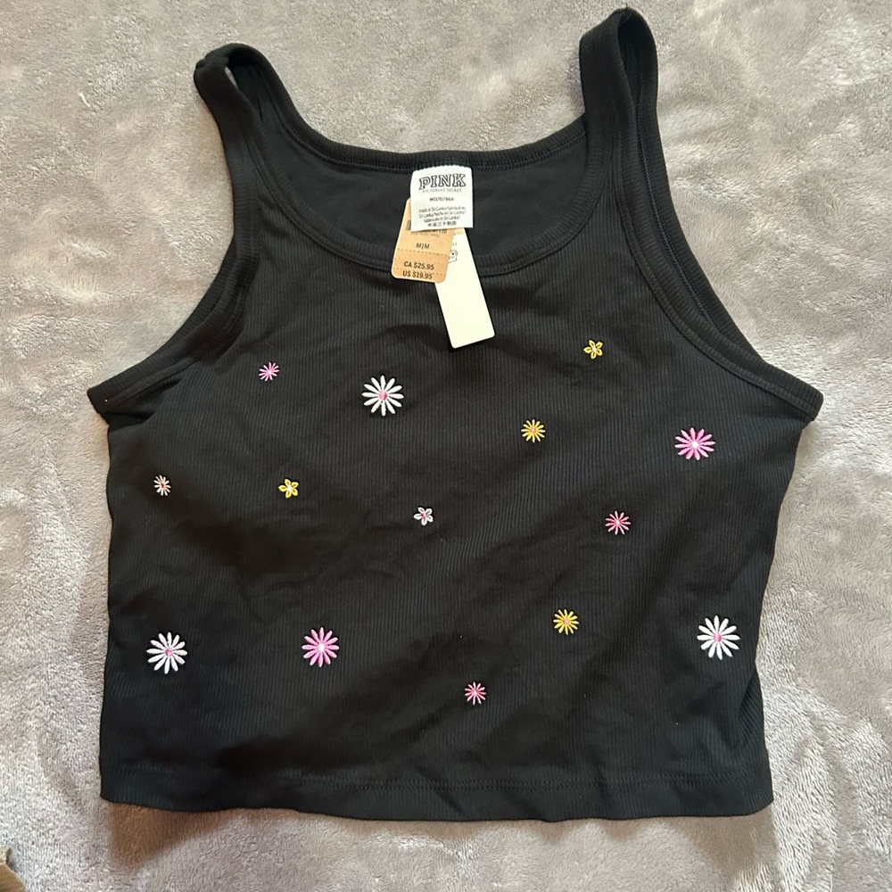 PINK Black Floral Crop Top